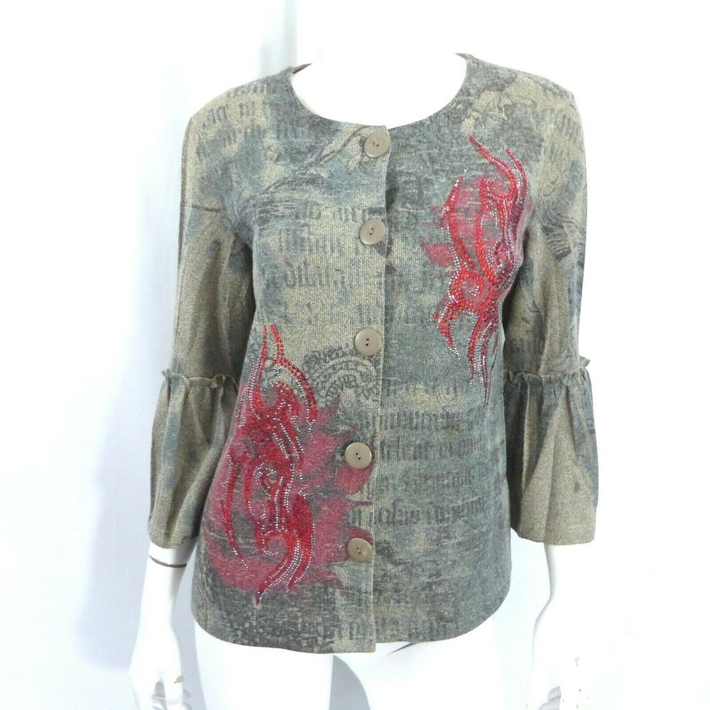 Boutique 180 Cardigan Sweater With Rhinestones Size Large L